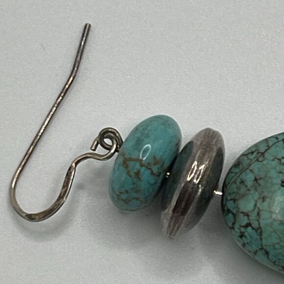 925 Sterling Silver Dangle Earrings With Turquoise Beads – Southwestern Boho Sty - Picture 4 of 9